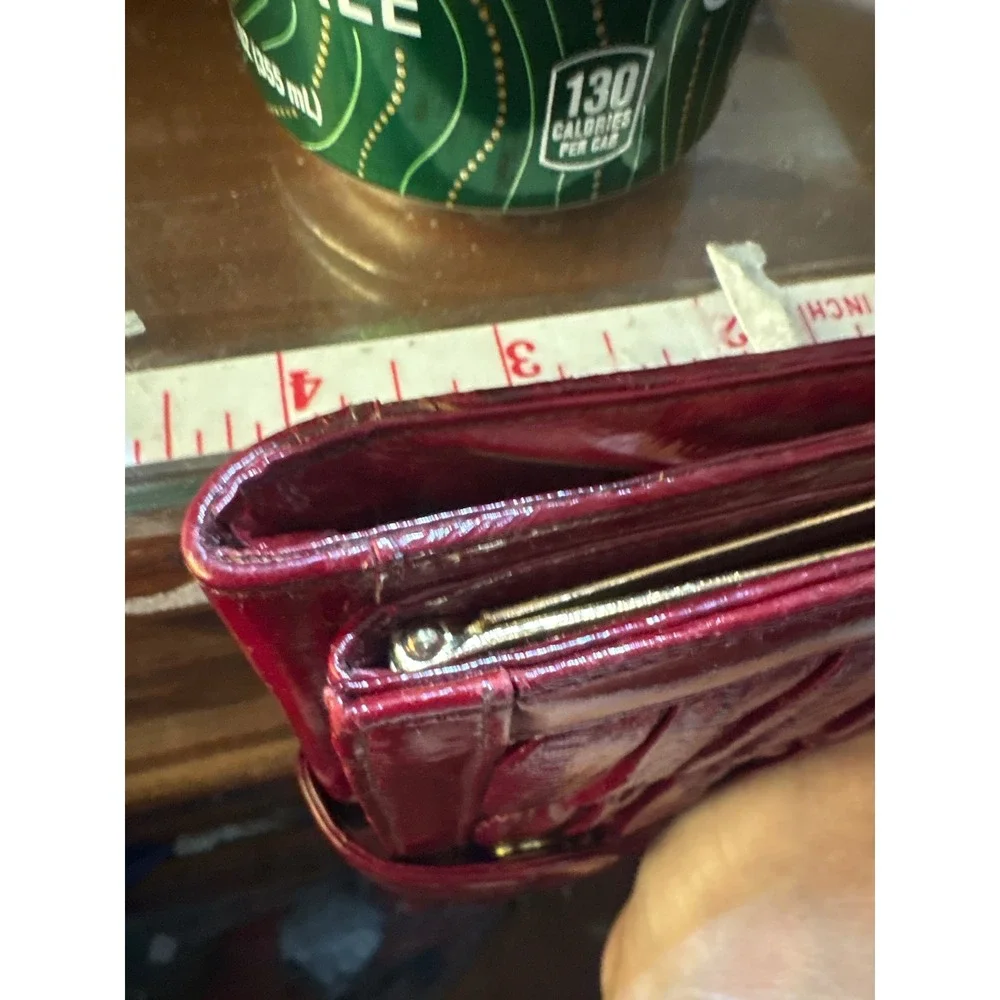 Unbranded Eel Skin Wallet Womens OS Trifold Burgundy Red Exotic Leather Vintage